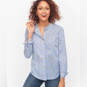 NWT Talbots Ruffle Band Collar Cotton Poplin Top in Heart Stripe size 1X